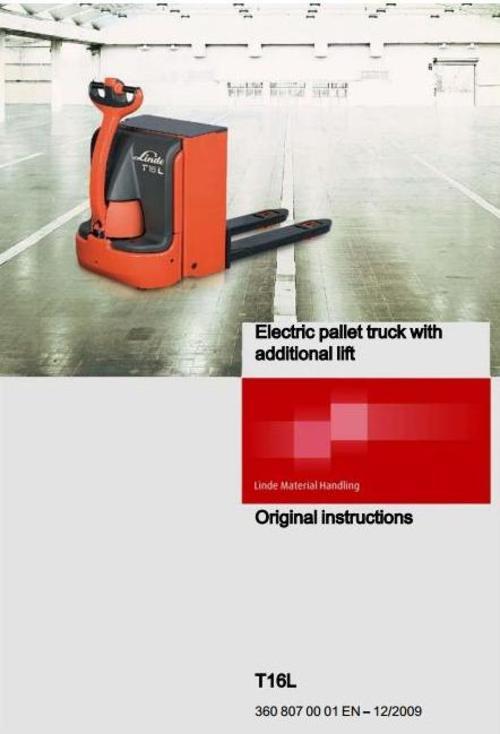 Product picture Linde Electric Pallet Truck Type360:T16LOperating Manual